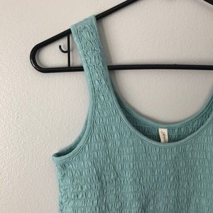light blue, smocked, lettuce trim tank x